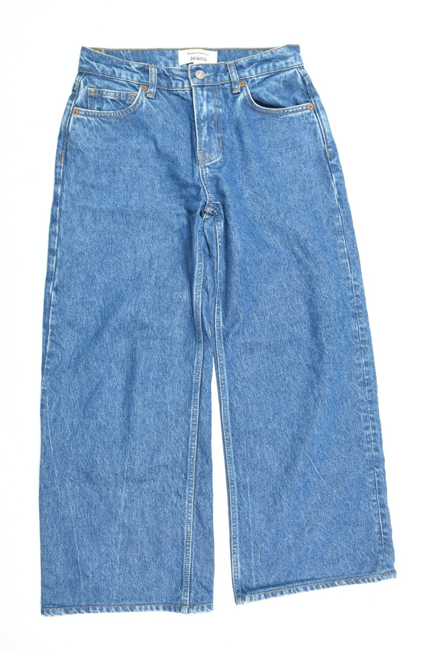 Reformation Cary Low Rise Slouchy Wide Leg Jeans Womens 24 Blue Cotton Stretch